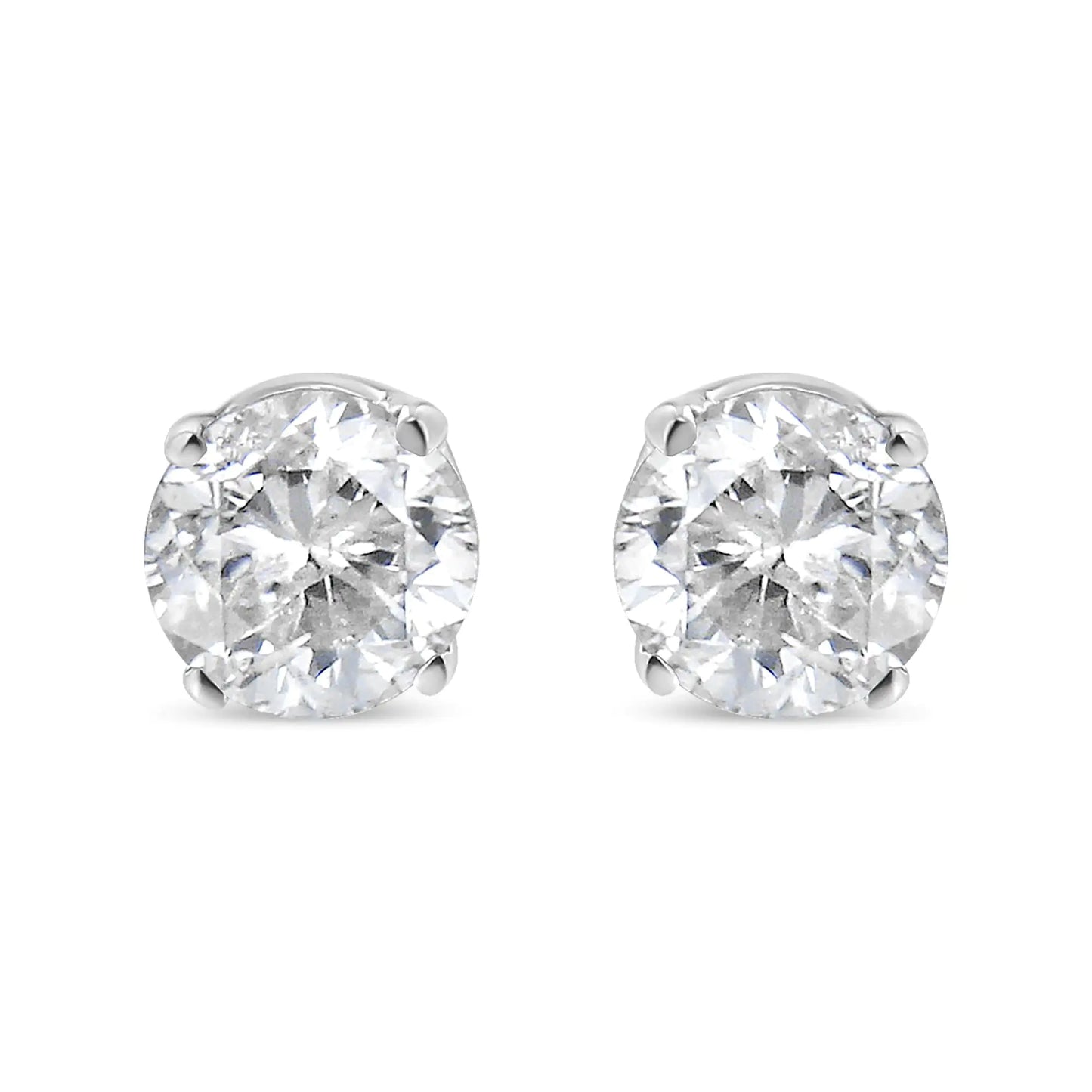 14K White Gold 1.0 Cttw 4-Prong Set Brilliant Round-Cut Solitaire Lab Grown Diamond Push Back Stud Earrings (E-F Color, VVS2-VS1 Clarity)