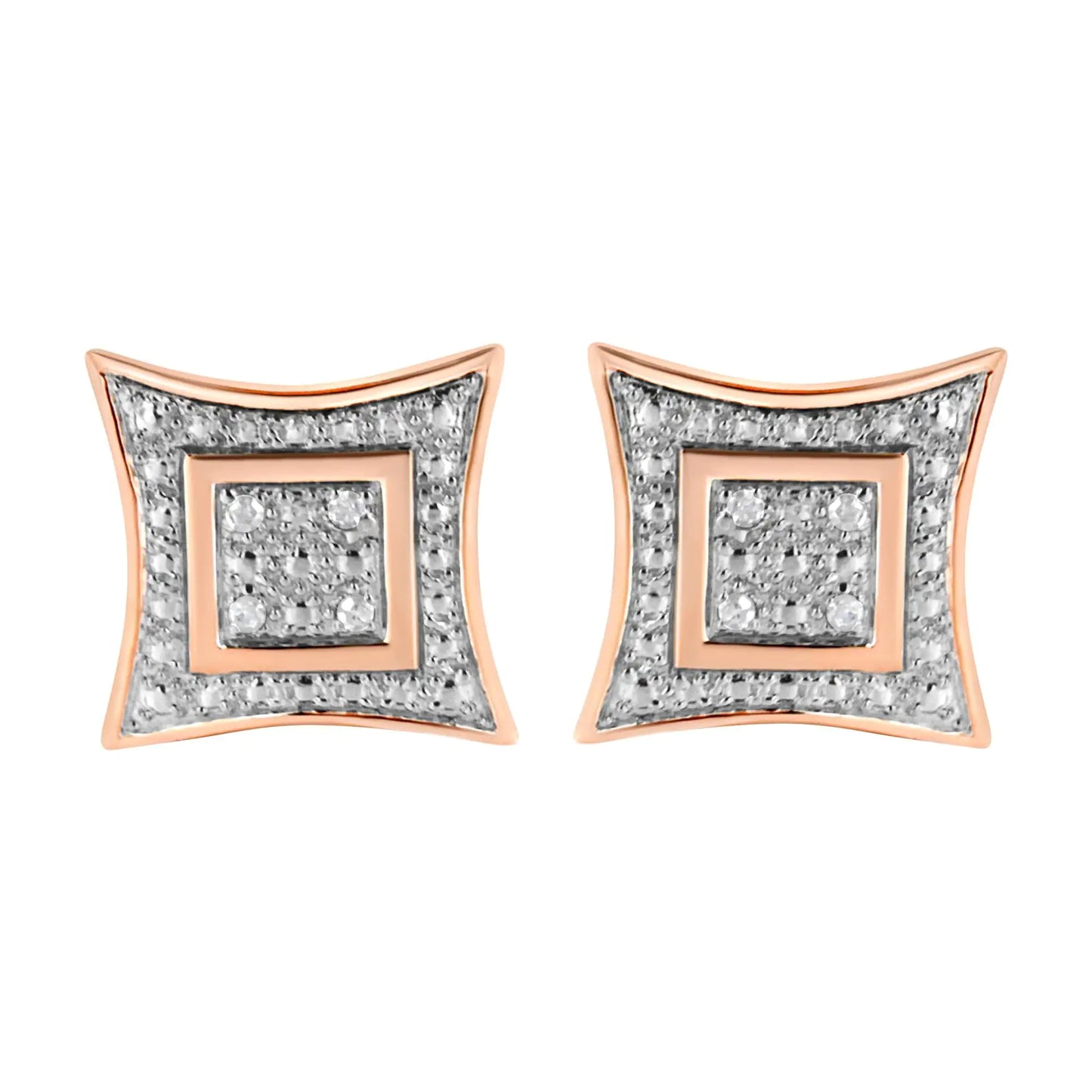 .925 Sterling Silver Diamond Accented 4-Stone Four Pointed Star Shaped Halo-Style Stud Earrings (H-I Color, I2-I3 Clarity)