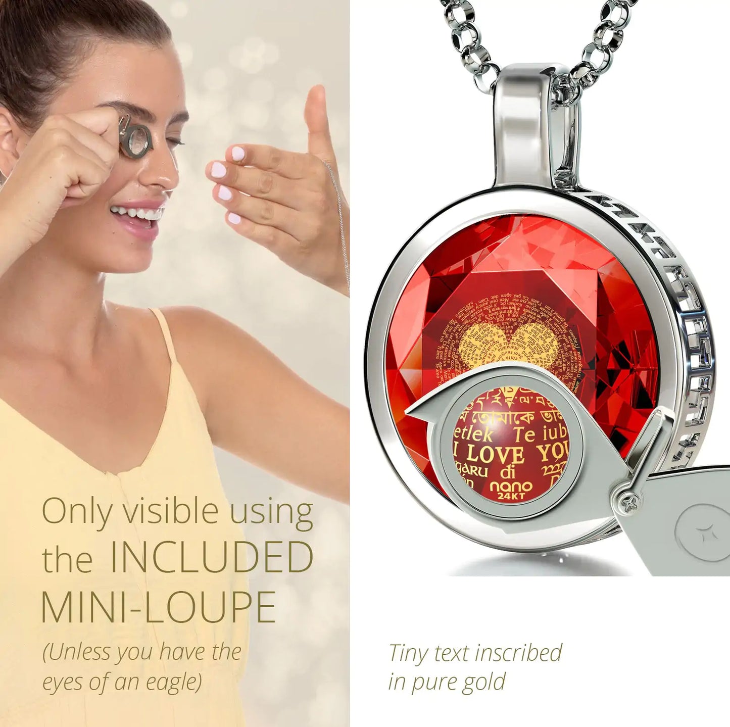 925 Sterling Silver I Love You Necklace 24k Gold Inscribed 120 Languages