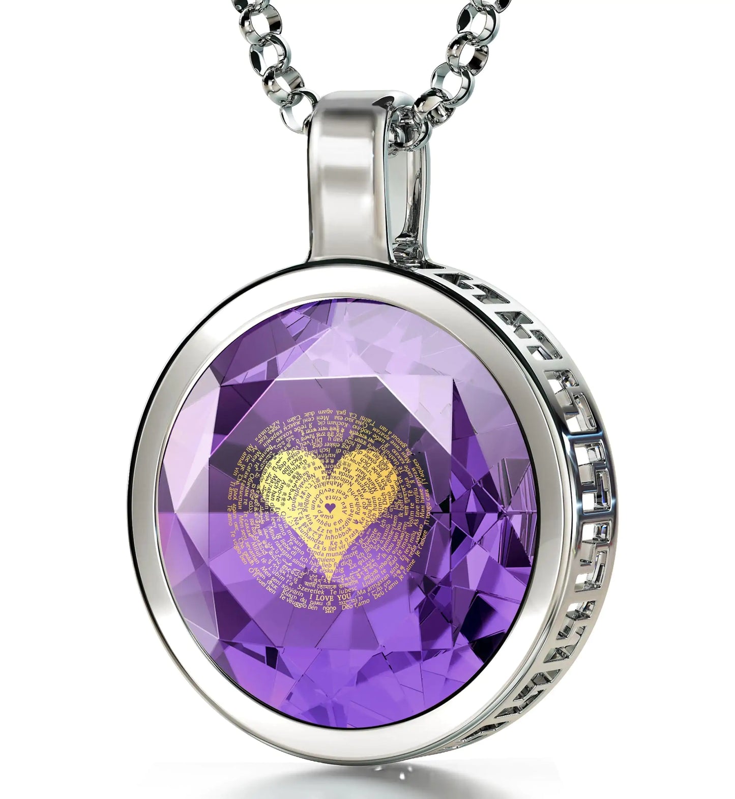 925 Sterling Silver I Love You Necklace 24k Gold Inscribed 120 Languages