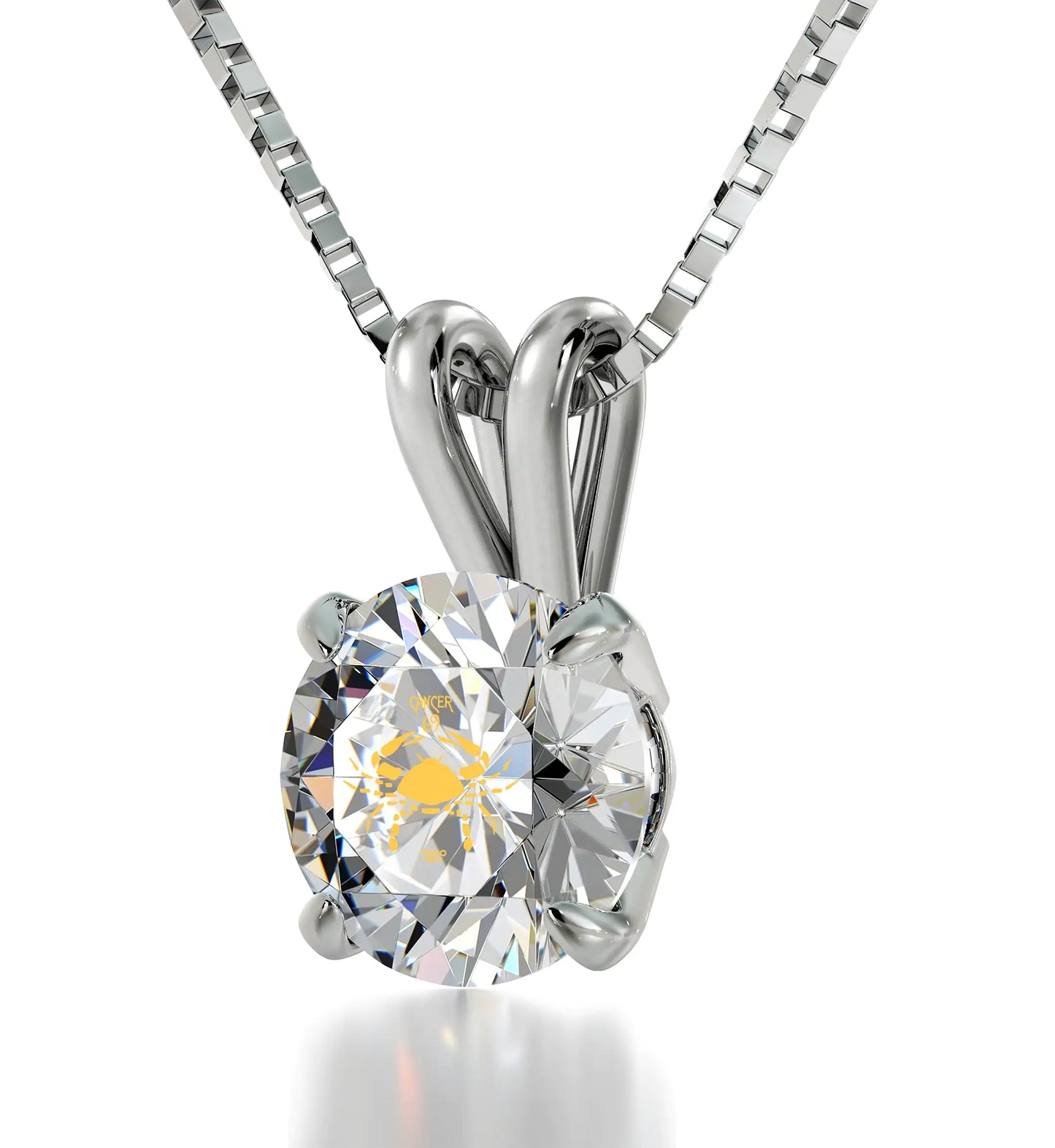 925 Sterling Silver Cancer Necklace Zodiac Pendant 24k Gold inscribed on Crystal
