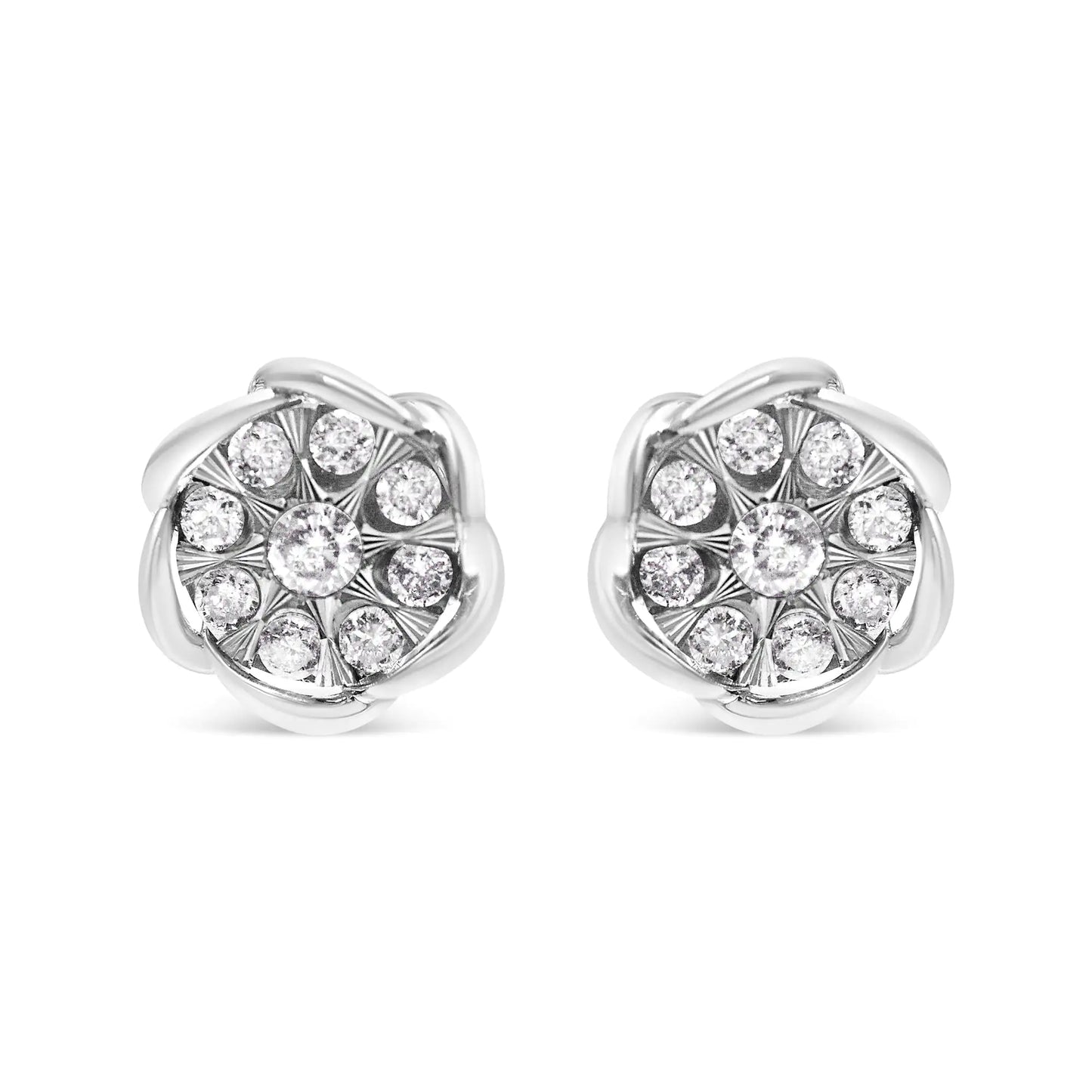 10K White Gold 1/2 Cttw Diamond Floral Cluster Swirl Stud Earrings (H-I Color, I1-I2 Clarity)