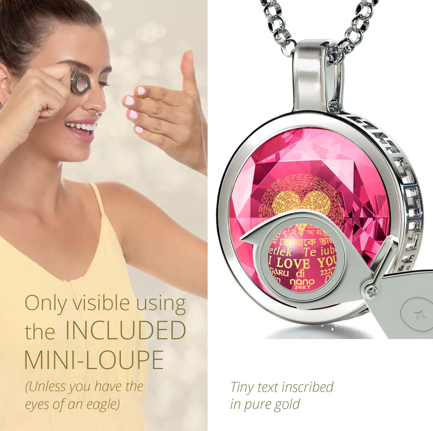925 Sterling Silver I Love You Necklace 24k Gold Inscribed 120 Languages