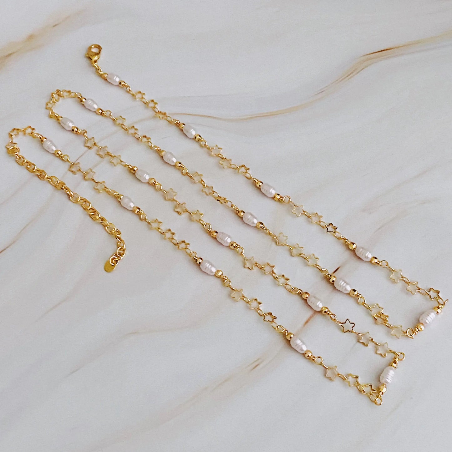 Mini Pearl Mini Star Long Chain Necklace