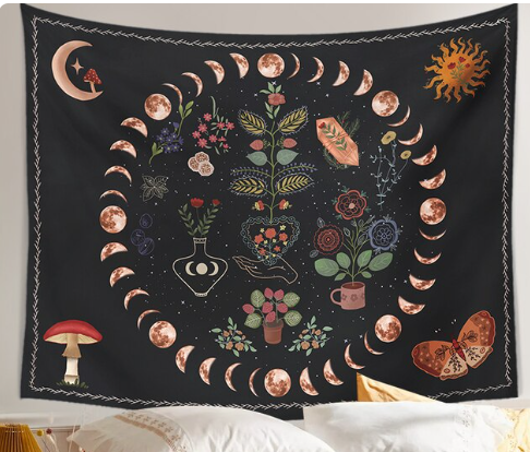 Botanical Celestial Moon Phase Wall Tapestry