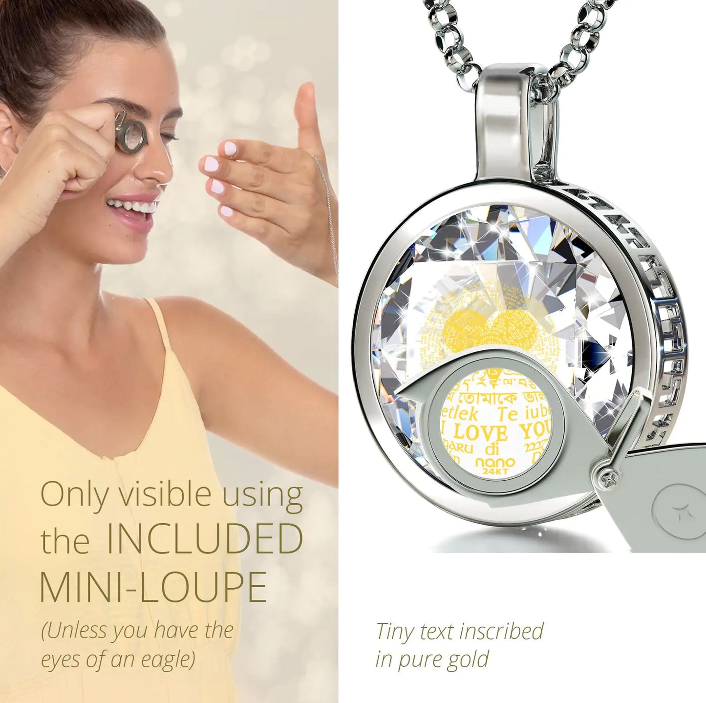 925 Sterling Silver I Love You Necklace 24k Gold Inscribed 120 Languages