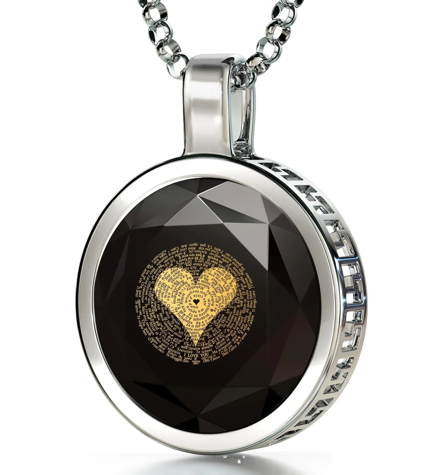 925 Sterling Silver I Love You Necklace 24k Gold Inscribed 120 Languages