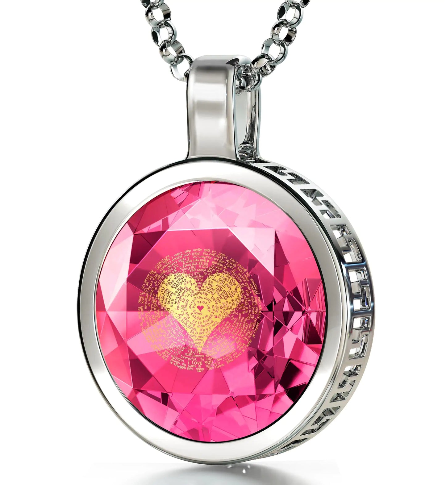 925 Sterling Silver I Love You Necklace 24k Gold Inscribed 120 Languages