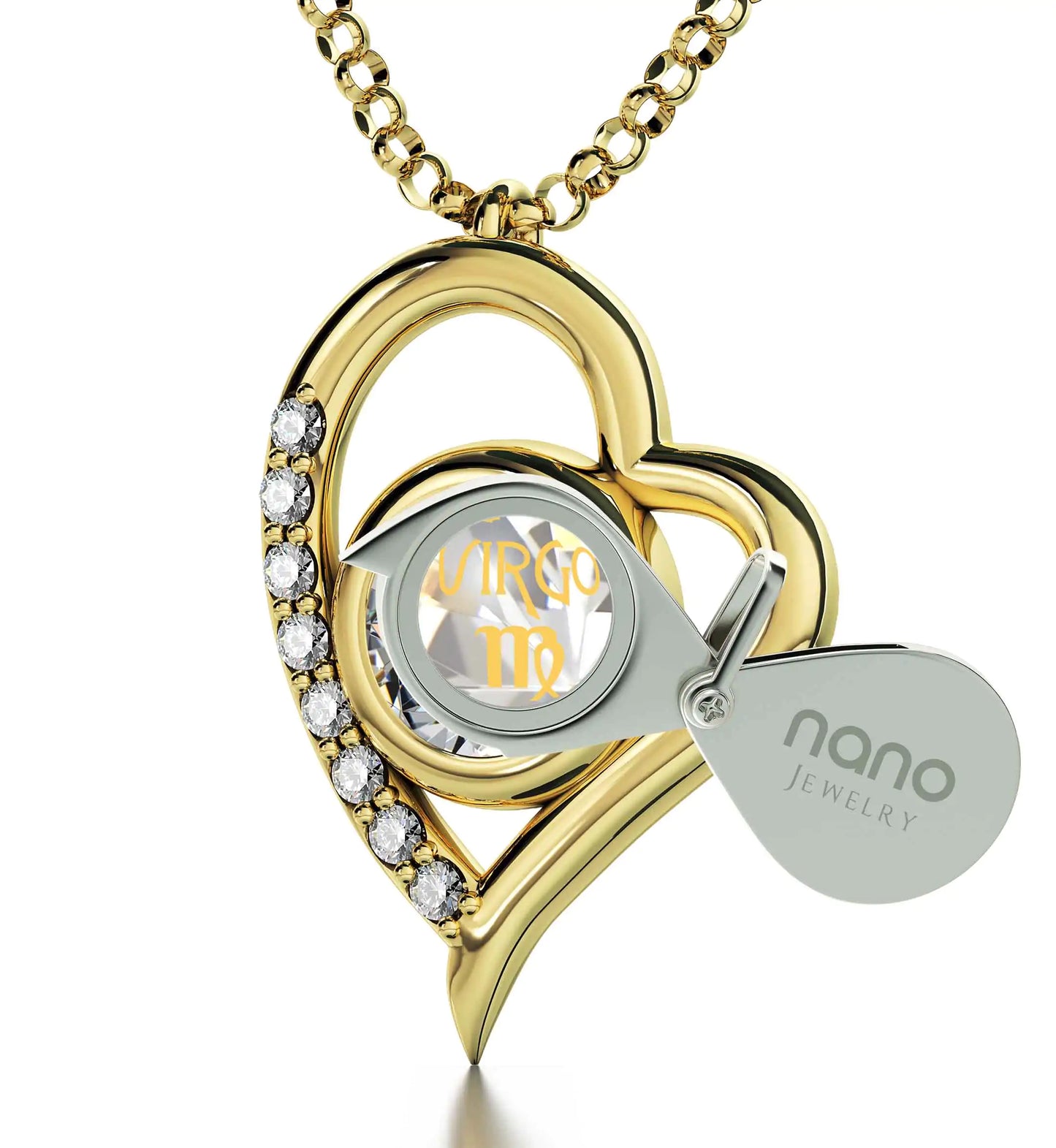 Gold Plated Silver Virgo Necklace Zodiac Heart Pendant 24k Gold inscribed on Crystal