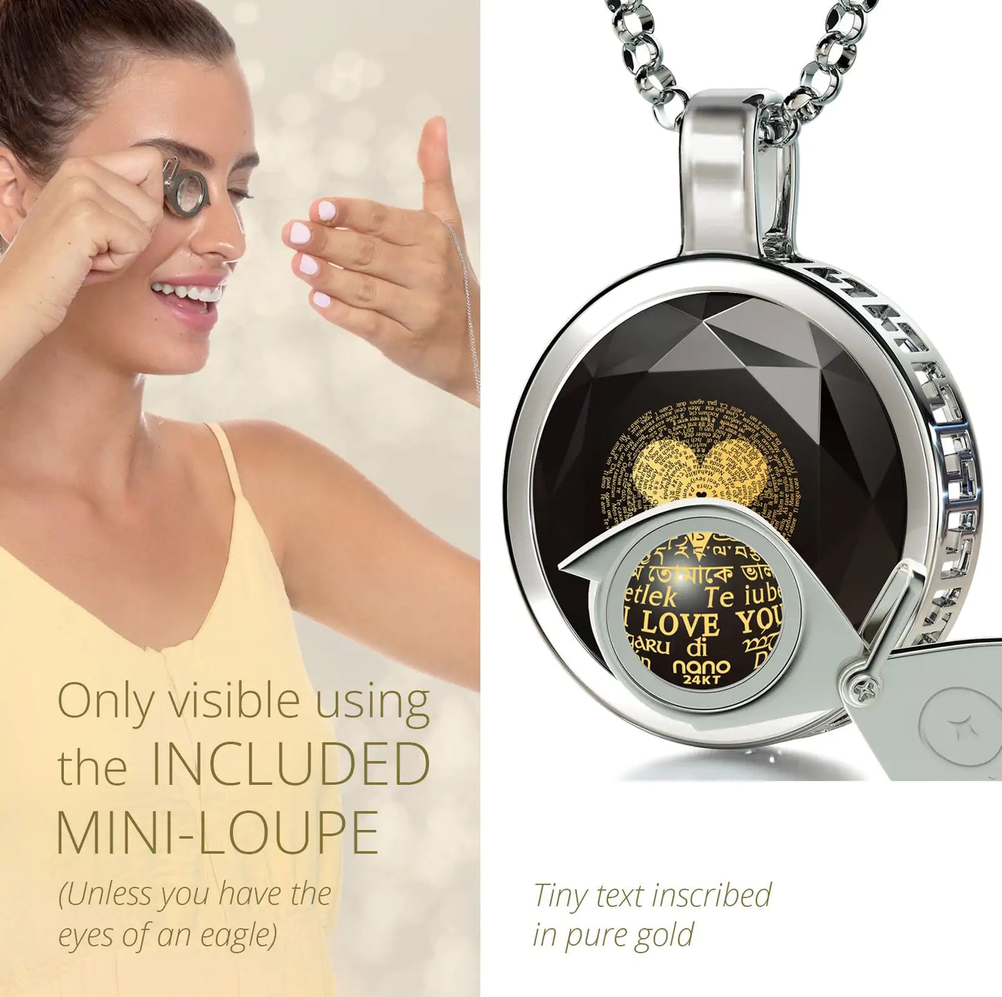 925 Sterling Silver I Love You Necklace 24k Gold Inscribed 120 Languages