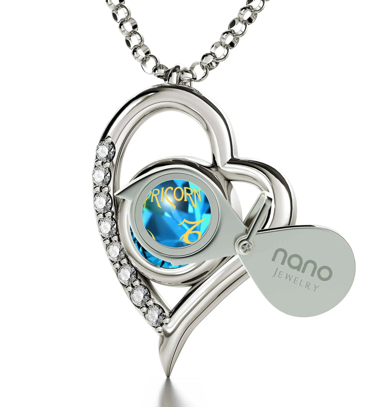 925 Sterling Silver Capricorn Necklace Zodiac Heart Pendant 24k Gold inscribed on Crystal