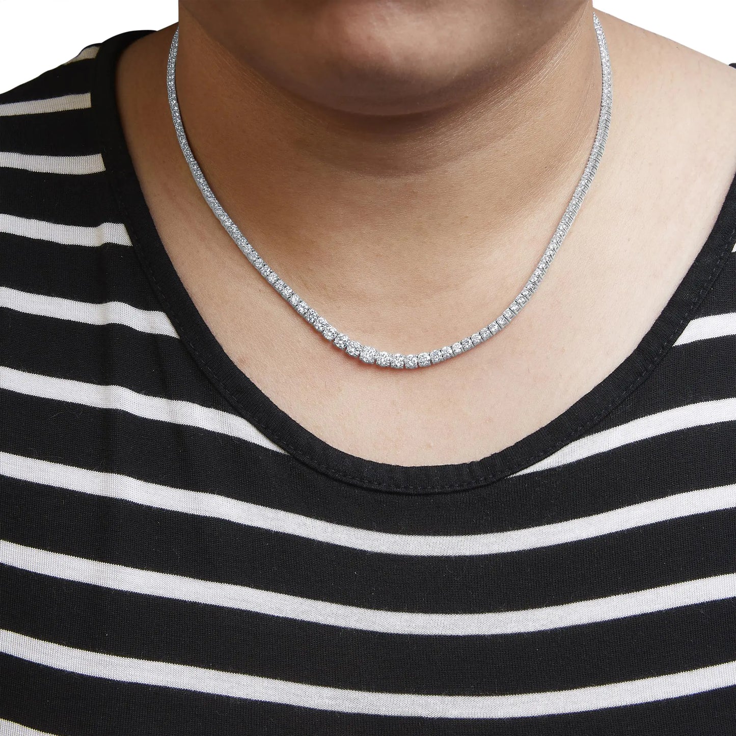 14K White Gold 10.0 Cttw Graduated Lab-Grown Diamond Tennis Necklace (F-G Color, VS2-SI1) - 18" Inches
