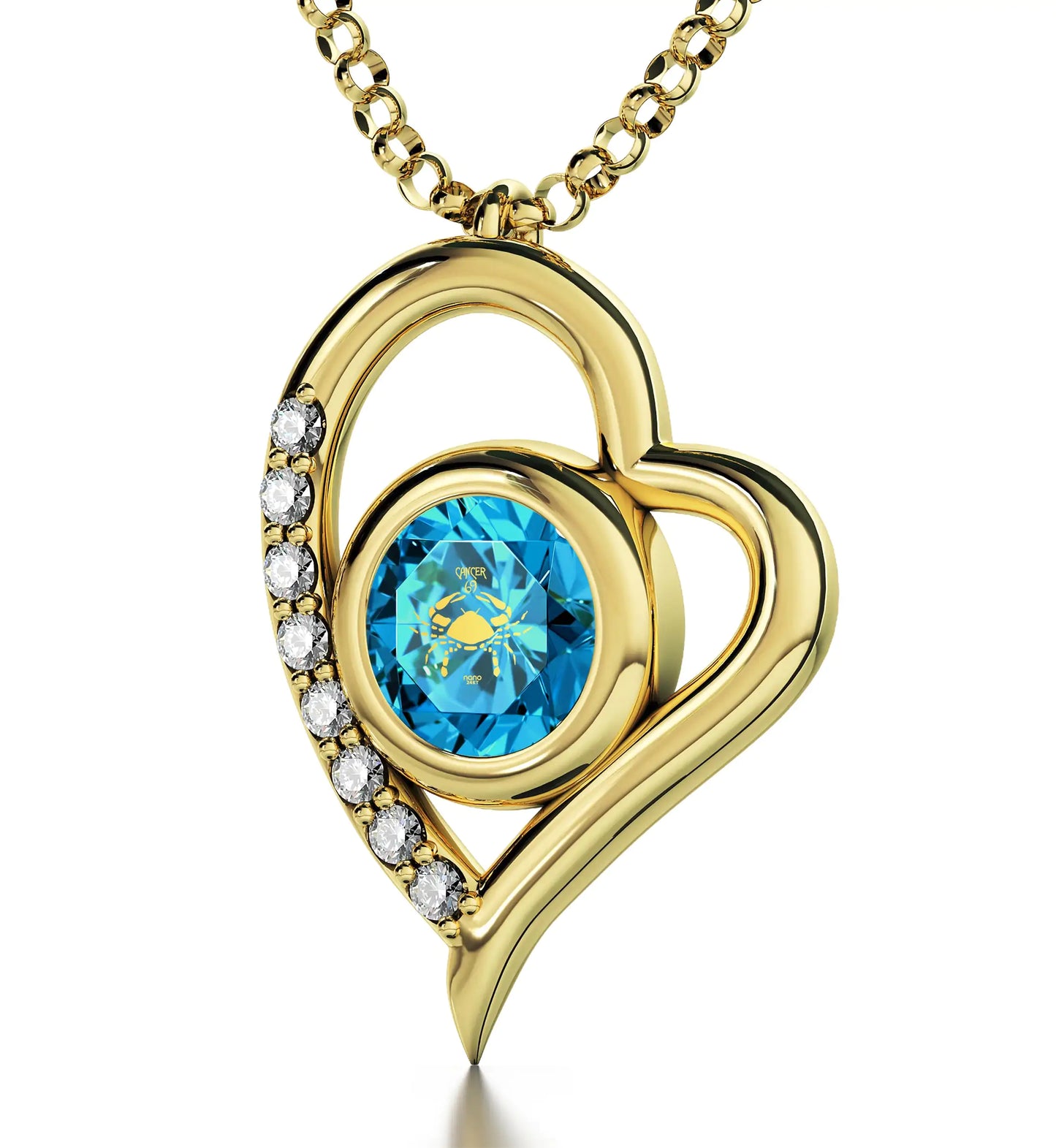 Gold Plated Silver Cancer Necklace Zodiac Heart Pendant 24k Gold inscribed on Crystal