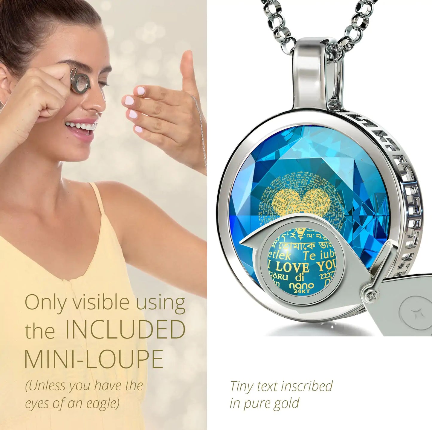 925 Sterling Silver I Love You Necklace 24k Gold Inscribed 120 Languages