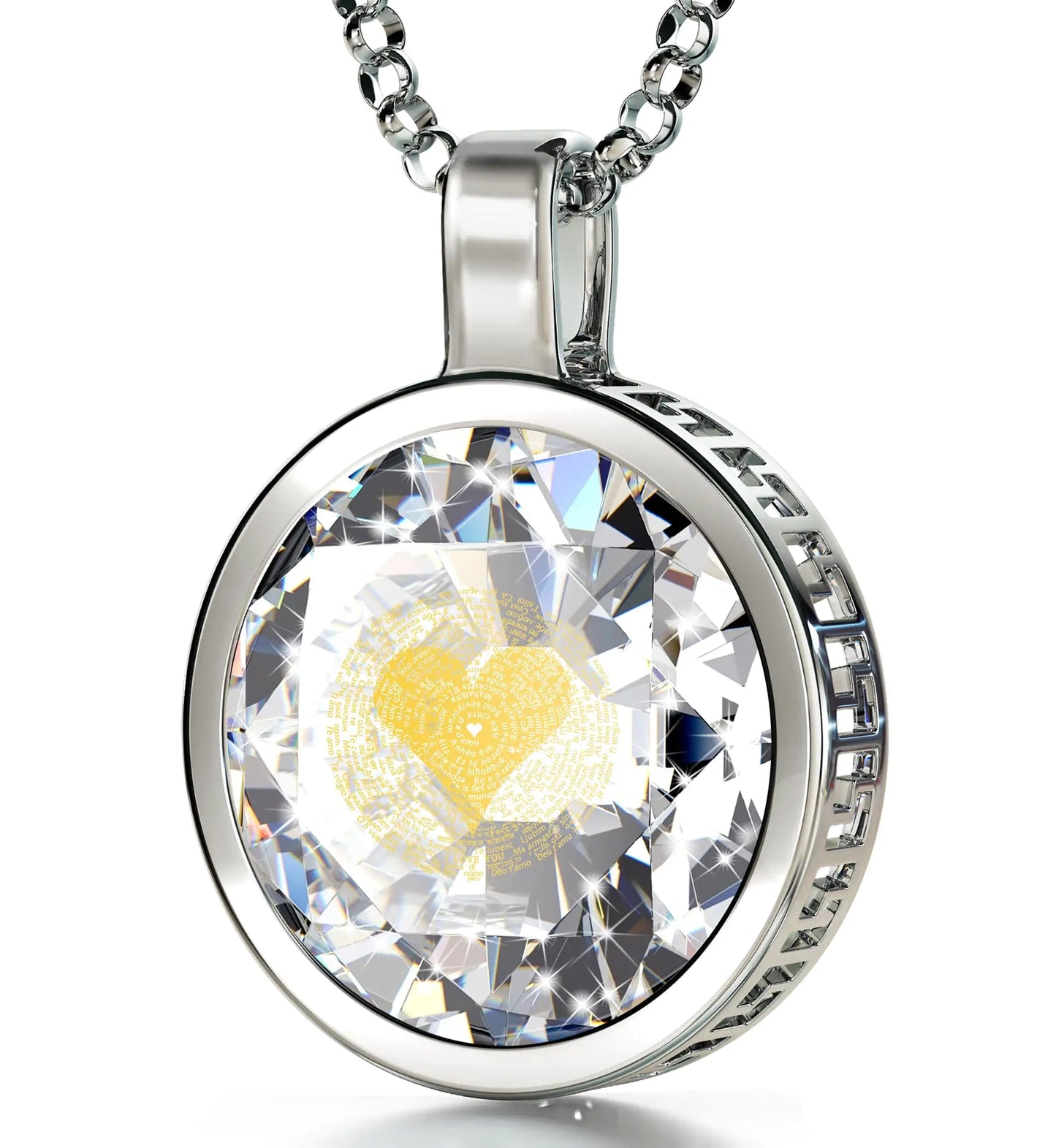 925 Sterling Silver I Love You Necklace 24k Gold Inscribed 120 Languages