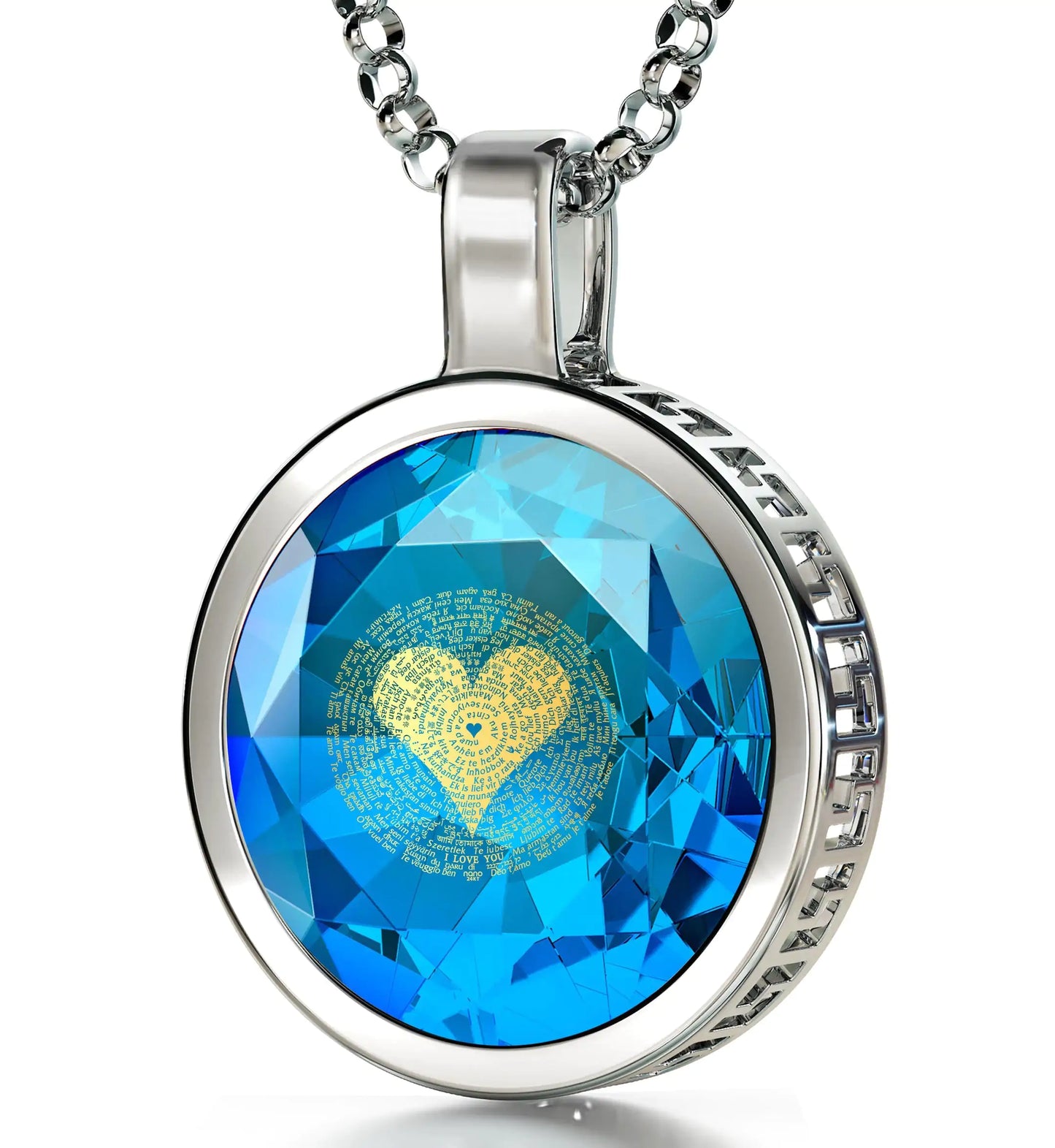 925 Sterling Silver I Love You Necklace 24k Gold Inscribed 120 Languages