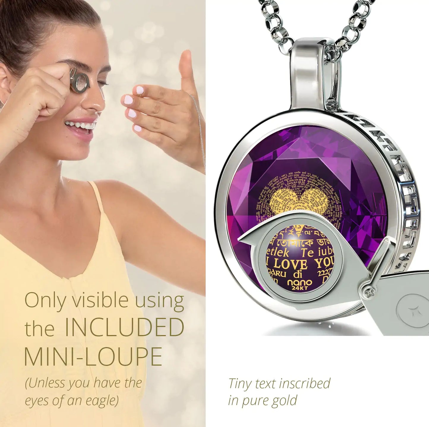 925 Sterling Silver I Love You Necklace 24k Gold Inscribed 120 Languages