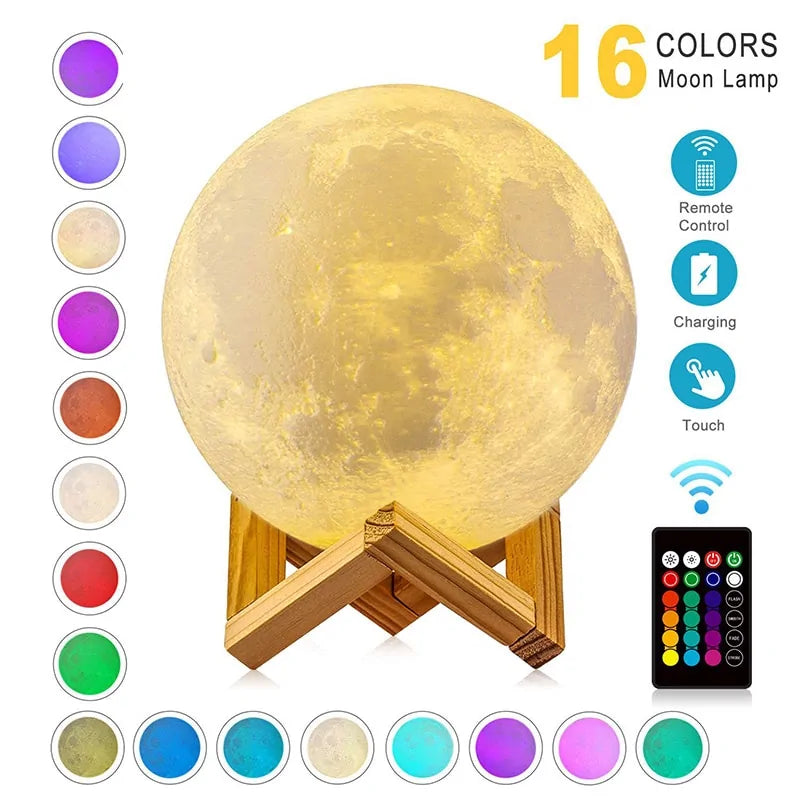 USB Rechargeable 3D Print Moon Lamp