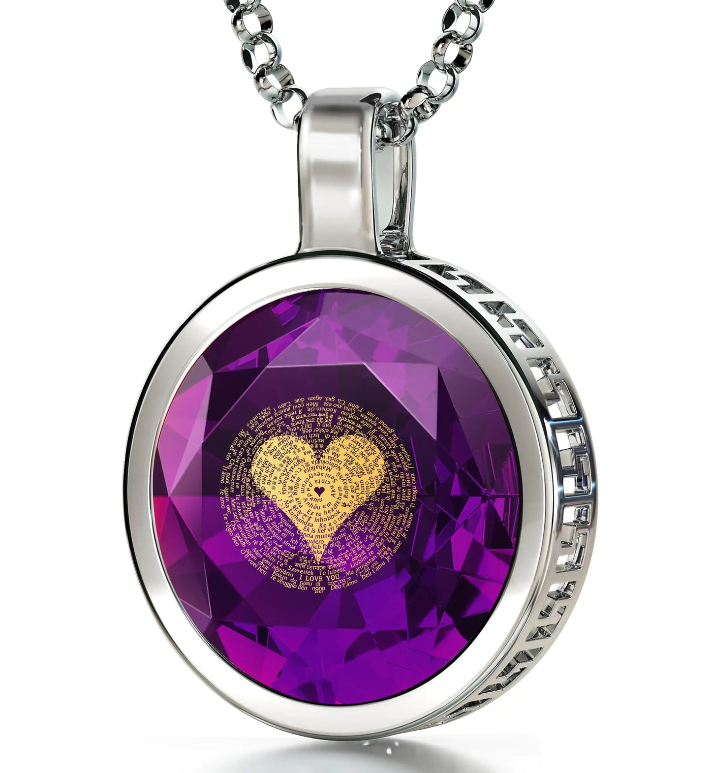 925 Sterling Silver I Love You Necklace 24k Gold Inscribed 120 Languages