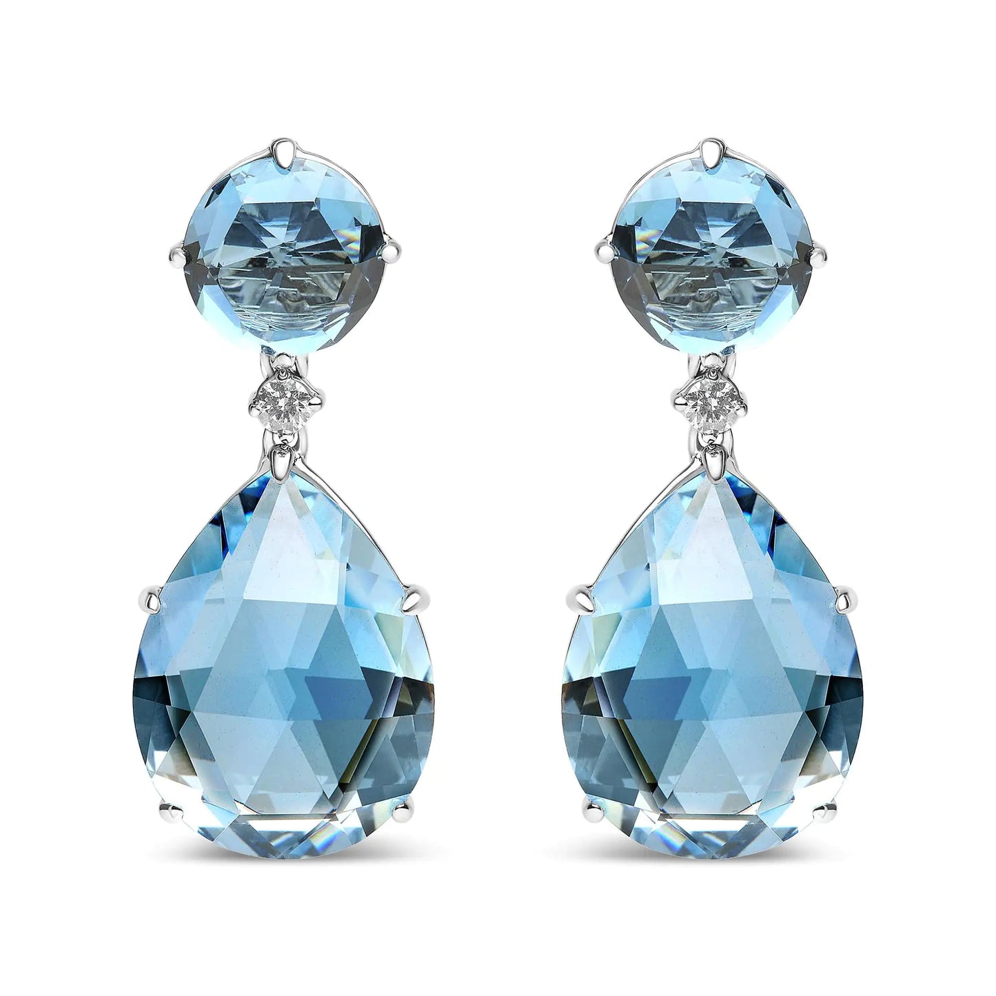 18K White Gold 1/5 Cttw Diamond with Round London Blue Topaz and 20 x 15mm Pear Cut Sky Blue Topaz Gemstone Dangle Earring (G-H Color, SI1-SI2 Clarity)