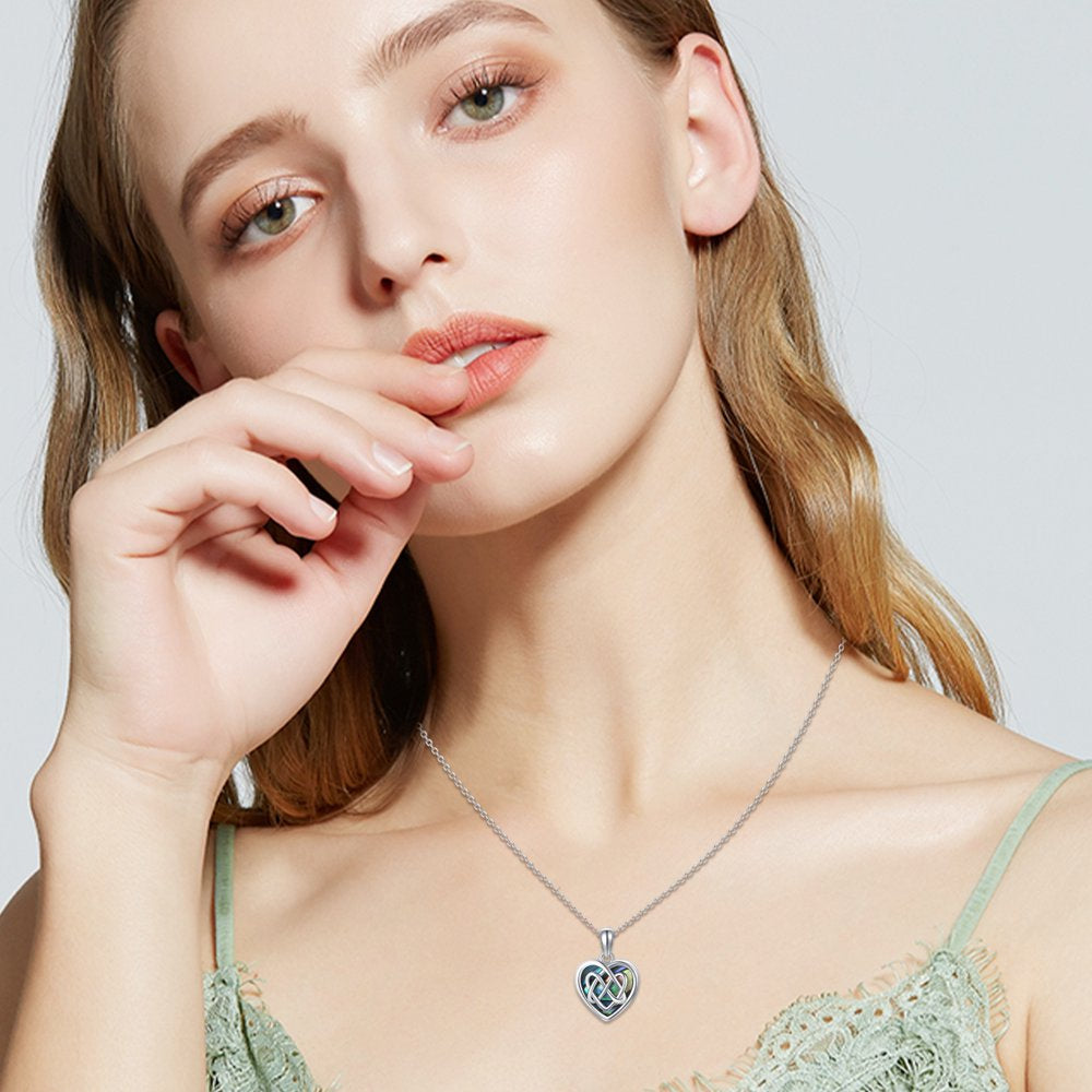 Heart Locket Necklace 925 Sterling Silver That Can Hold 2 Pictures Celtic Knot Pendant Necklaces for Women Girls Mom Wife Memorial Jewelry Birthday Christmas Valentine'S Day Gifts