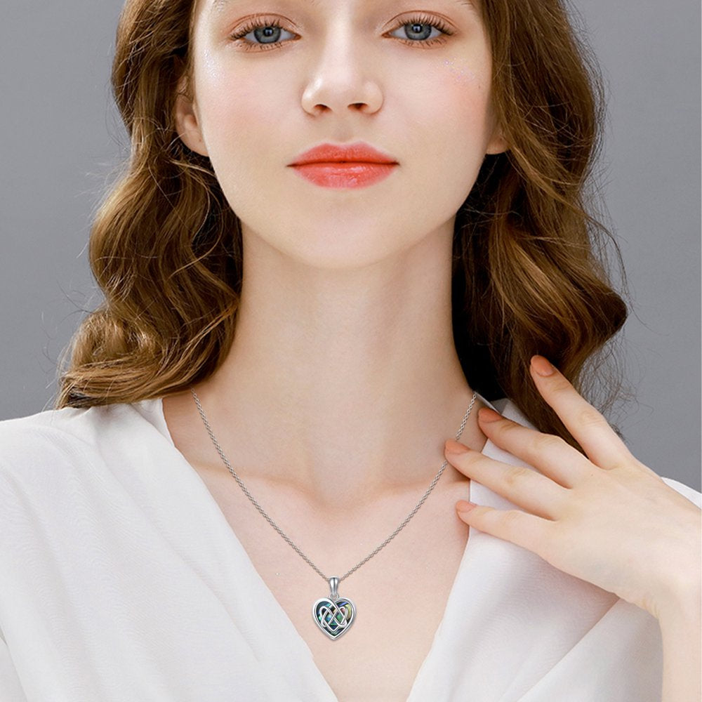 Heart Locket Necklace 925 Sterling Silver That Can Hold 2 Pictures Celtic Knot Pendant Necklaces for Women Girls Mom Wife Memorial Jewelry Birthday Christmas Valentine'S Day Gifts