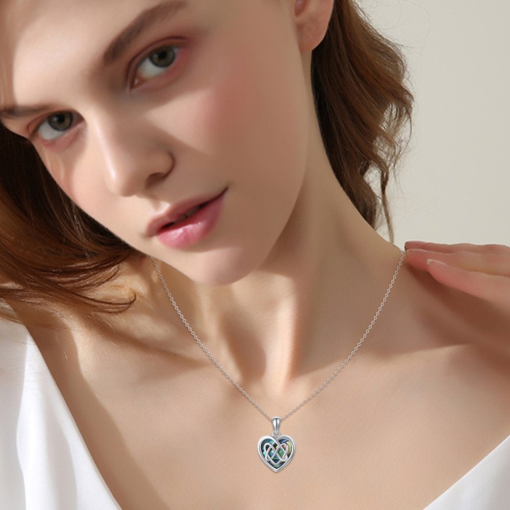 Heart Locket Necklace 925 Sterling Silver That Can Hold 2 Pictures Celtic Knot Pendant Necklaces for Women Girls Mom Wife Memorial Jewelry Birthday Christmas Valentine'S Day Gifts
