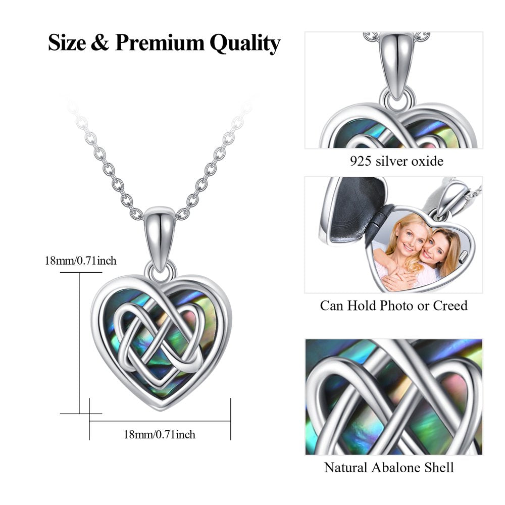Heart Locket Necklace 925 Sterling Silver That Can Hold 2 Pictures Celtic Knot Pendant Necklaces for Women Girls Mom Wife Memorial Jewelry Birthday Christmas Valentine'S Day Gifts