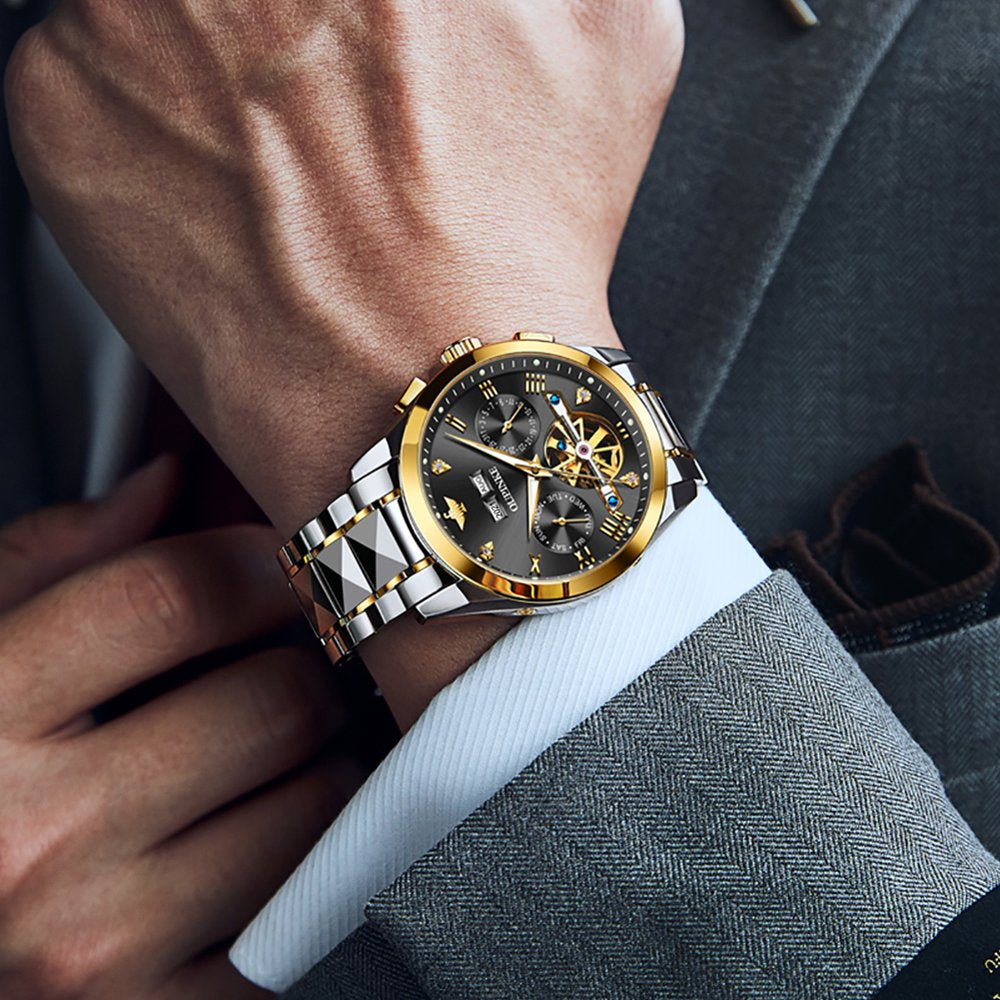 Self Winding Black Watches for Men Luxury Business Dress Mens Watch Reloj Para Hombre