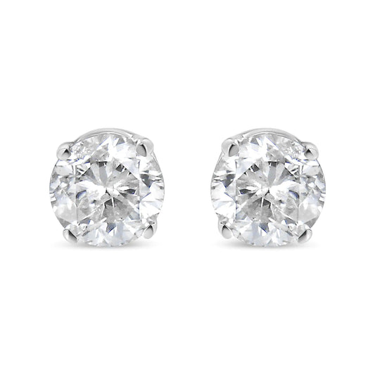 14K White Gold 1.0 Cttw 4-Prong Set Brilliant Round-Cut Solitaire Lab Grown Diamond Push Back Stud Earrings (E-F Color, VVS2-VS1 Clarity)