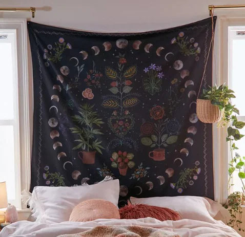 Botanical Celestial Moon Phase Wall Tapestry