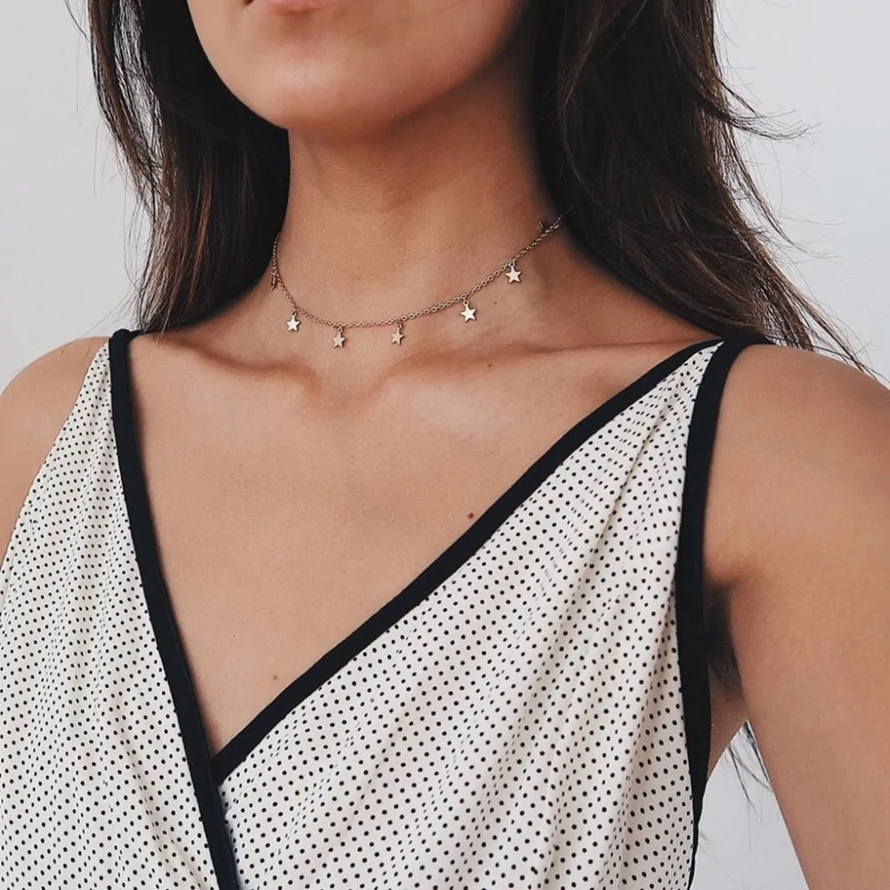 Silver Chain Star Choker Necklace