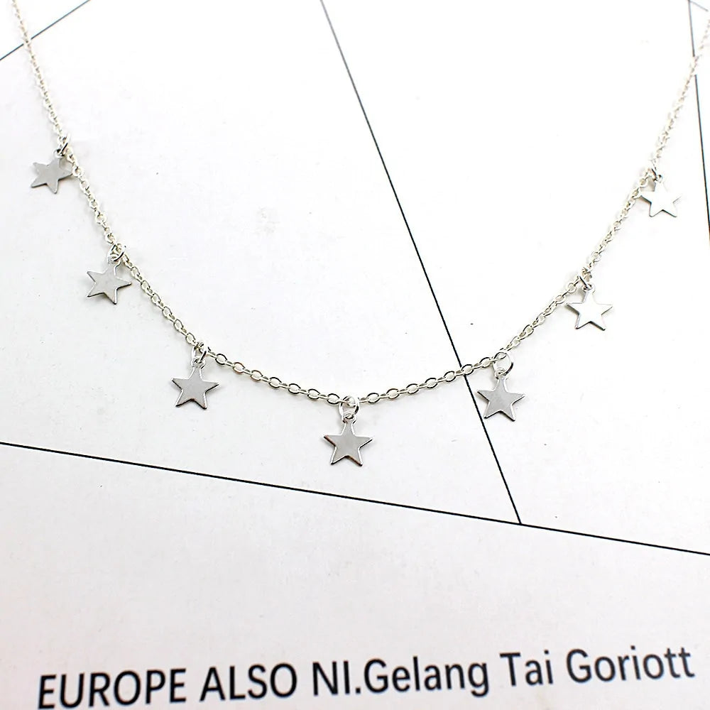 Silver Chain Star Choker Necklace