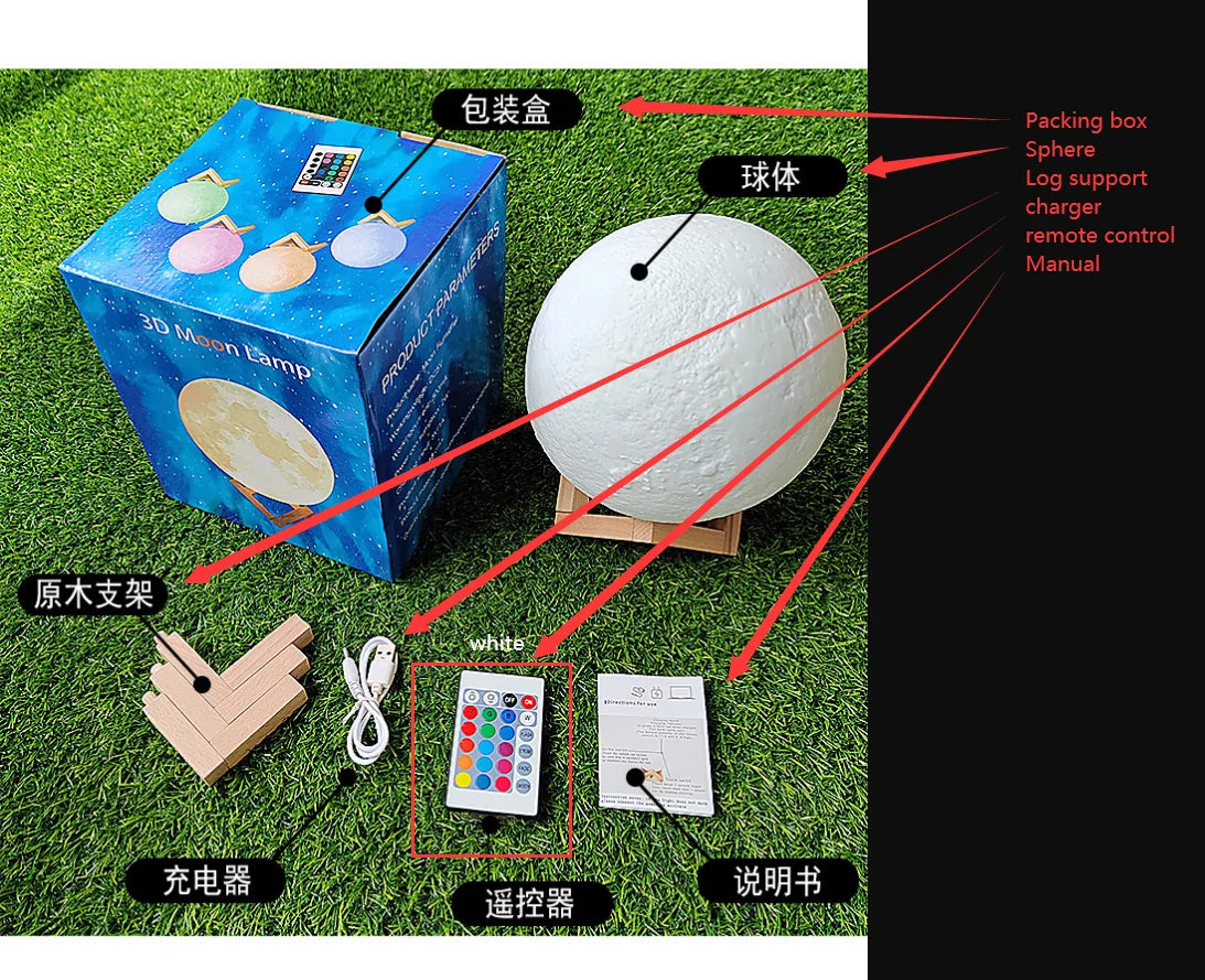 USB Rechargeable 3D Print Moon Lamp