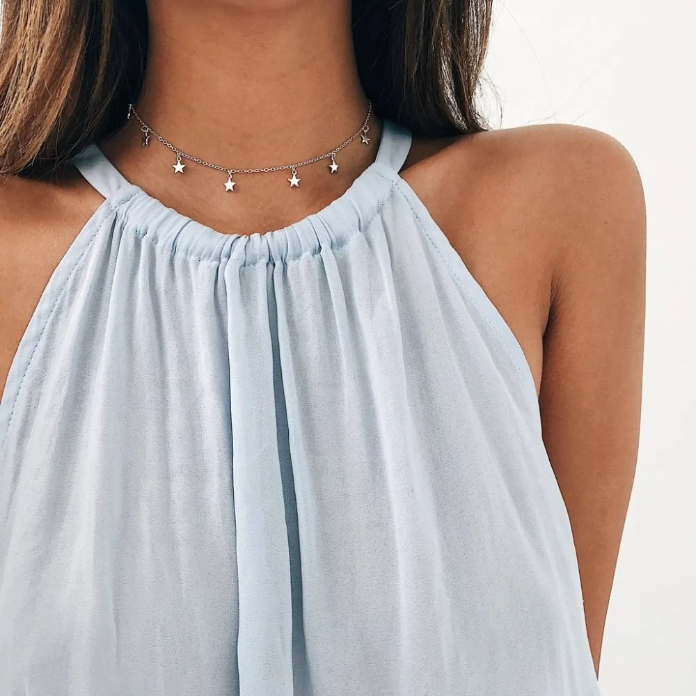 Silver Chain Star Choker Necklace