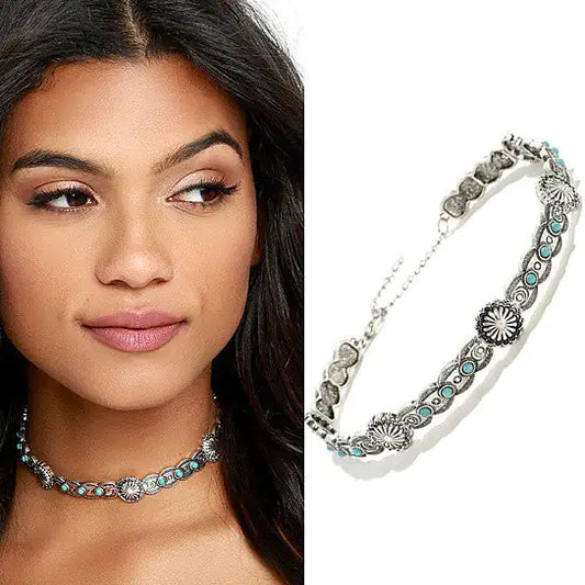 Blue Moon Choker Necklace In Antique Finish