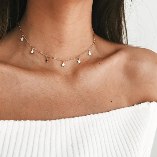 Silver Chain Star Choker Necklace