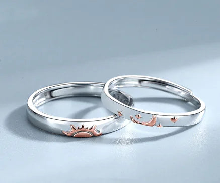 JWER Blue Drop Glaze Sun Moon Couple Rings