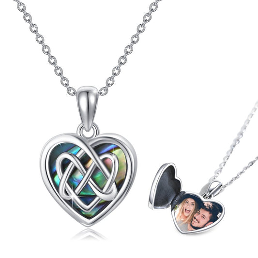 Heart Locket Necklace 925 Sterling Silver That Can Hold 2 Pictures Celtic Knot Pendant Necklaces for Women Girls Mom Wife Memorial Jewelry Birthday Christmas Valentine'S Day Gifts