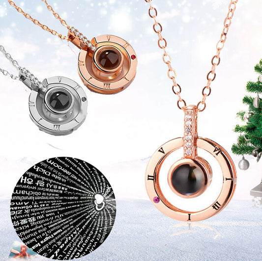 Silver/Gold Plated 100 Languages Light Projection I Love You Pendant Necklace